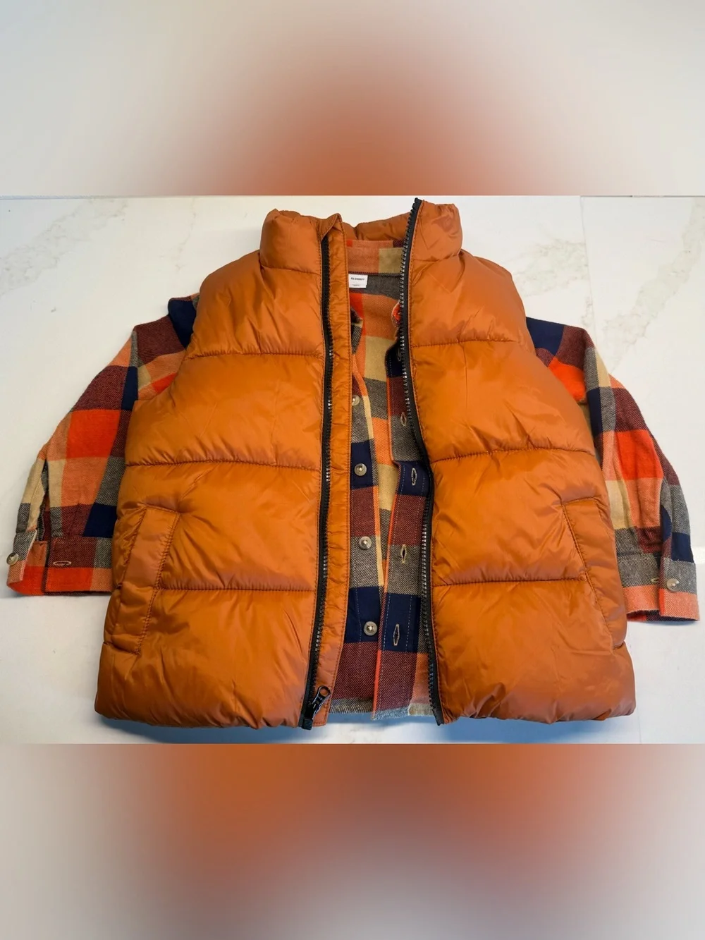 Old Navy Boys Rust Puffer Vest Fleece Lined Size 6-7 S